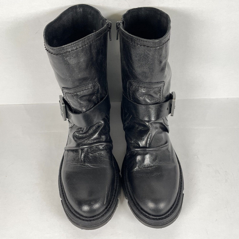 Miz Mooz Holdyn Boots Womens Size 40 US 9.5 Black Leather Shiny Ruched Zip Shoes - Picture 4 of 10